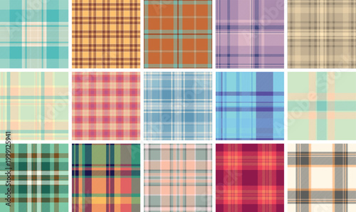 Plaid pack perfect for buffalo check shirts, jackets, and casual USA fashion. Vector patterns ideal for apparel, blankets, scarves, and digital projects.
