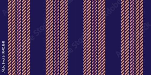 Diesta vector lines pattern, 60s textile vertical fabric. Ieil seamless stripe background texture in indigo and orange colors.