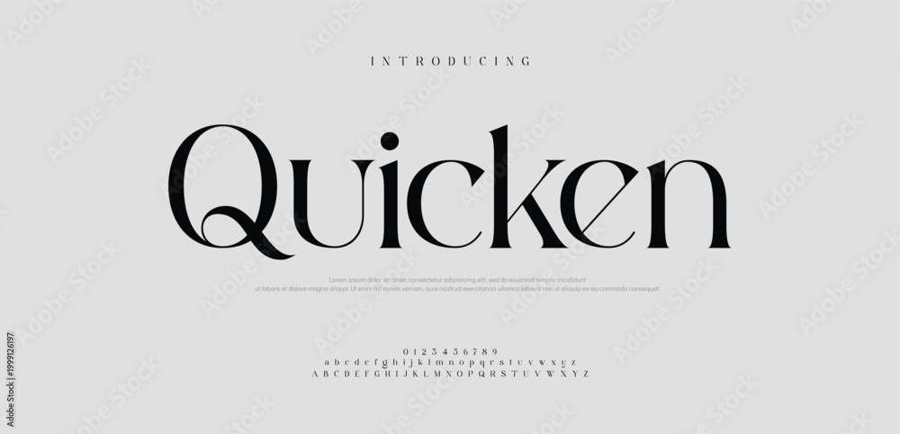 Obraz premium Quicken, Modern Serif Font Uppercase Lowercase and Number for lettering typography fonts vector illustration 