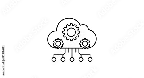 Cloud Computing Technology Icon Vector, Gear in Cloud with Network Connection Symbol