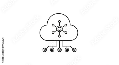 Cloud Computing Technology Icon Vector, Gear in Cloud with Network Connection Symbol