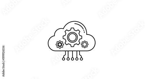Cloud Computing Technology Icon Vector, Gear in Cloud with Network Connection Symbol