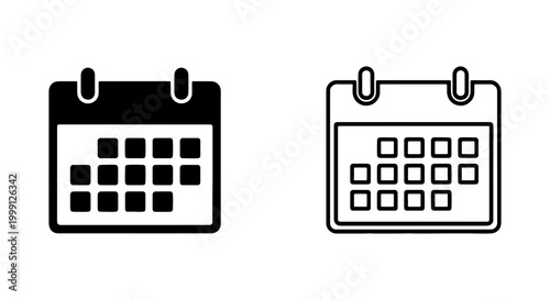 Two calendar icons in black and white on a pure for organization and planning
