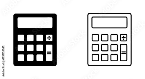 Two calculator icons in black and white on a for business and finance concepts
