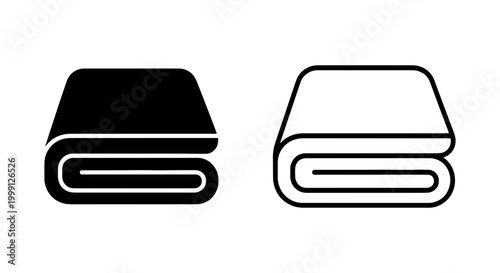 Black and white folded towel icons in solid and line styles for design elements