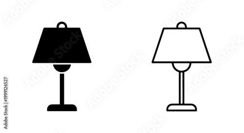 Black and white line art of two table lamps with simple shades
