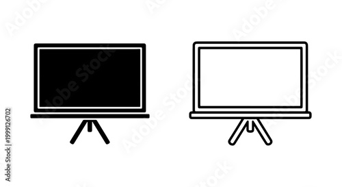 Two television sets one black and one white on stands side by side