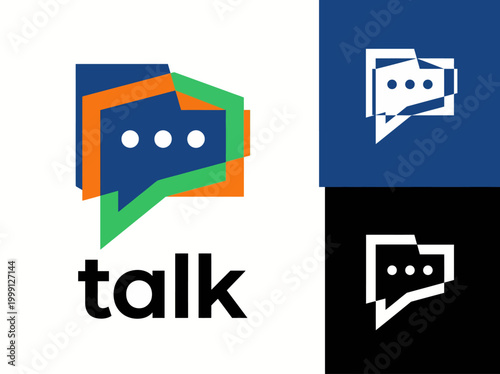 This vibrant chat logo uses overlapping shapes and colors to portray communication and connection, making it suitable for messaging apps or social media platforms.