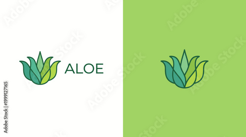 A contemporary logo featuring a stylized aloe plant, emphasizing natural beauty, health, and wellness, with a blend of vibrant green shades and unique design.