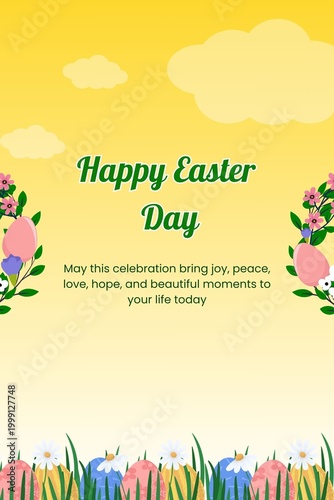 Easter greeting card with floral design and happy Easter message