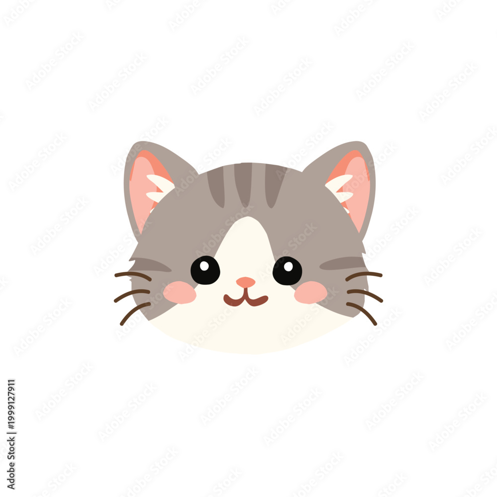 Obraz premium cute cat cartoon illustration with kawaii kitten face in flat design minimal pastel style