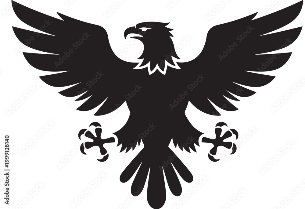 Fototapeta premium Flying Eagle Silhouette: Black Bird of Prey Vector for Freedom and Power Concepts