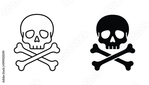 Skull and crossbones danger hazard symbol icon in line and solid style for safety and warning signage
