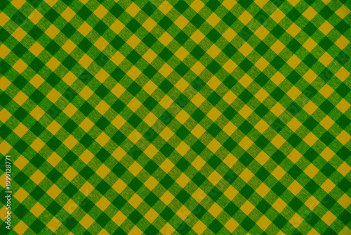 yellow green gold golden green diagonal cage seamless pattern background. Vector checkered abstract horizontal backdrop. Trend Christmas and picnic design texture