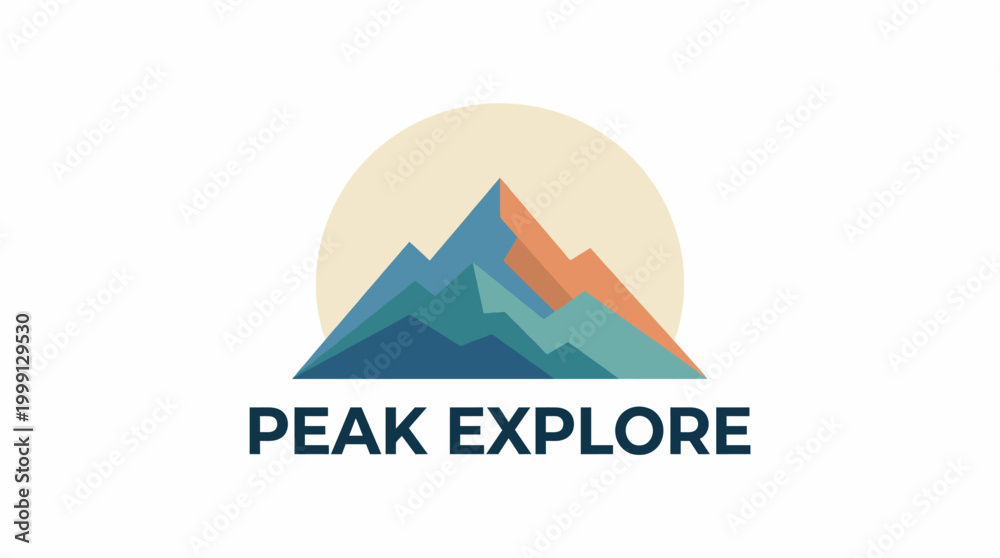 Fototapeta premium This logo design showcases colorful mountain silhouettes against a rising sun backdrop, perfect for outdoor explorations and adventure-related brands and activities.