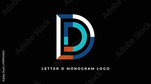 This creative monogram showcases the letter D in vibrant colors, representing uniqueness and stylish branding for businesses and personal entities seeking elegance.