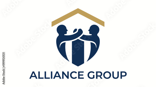 This logo features two figures symbolizing collaboration within a protective shield, emphasizing teamwork, trust, and professional relationships central to the Alliance Group brand identity.