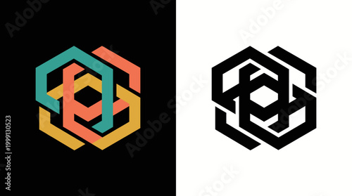 This logo features an intricate geometric pattern in contrasting colors, representing modern aesthetics and appeal through its abstract and balanced design.
