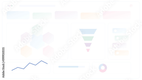 Funnel analytics dashboard with hexagon workflow diagram KPI growth chart business reporting widgets SaaS admin interface for CRM marketing sales conversion tracking tool