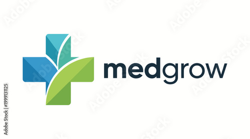 The MedGrow logo combines a medical cross with green leaves, symbolizing the intersection of healthcare and nature, perfect for a business focused on health and wellness.