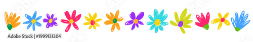 Vector horizontal pattern of flowers hand drawn in doodle style
