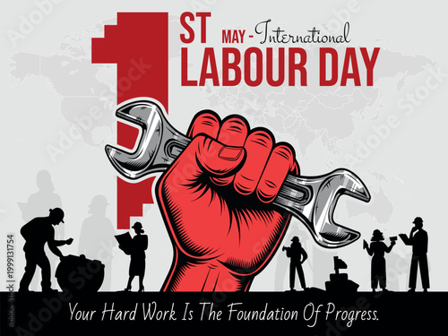 Strong hands holding wrenches for labour day celebration