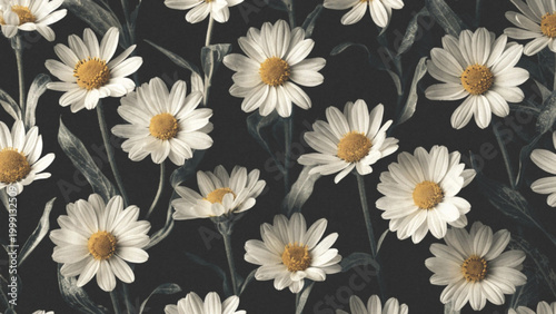 Seamless pattern of small white daisy flowers vector background