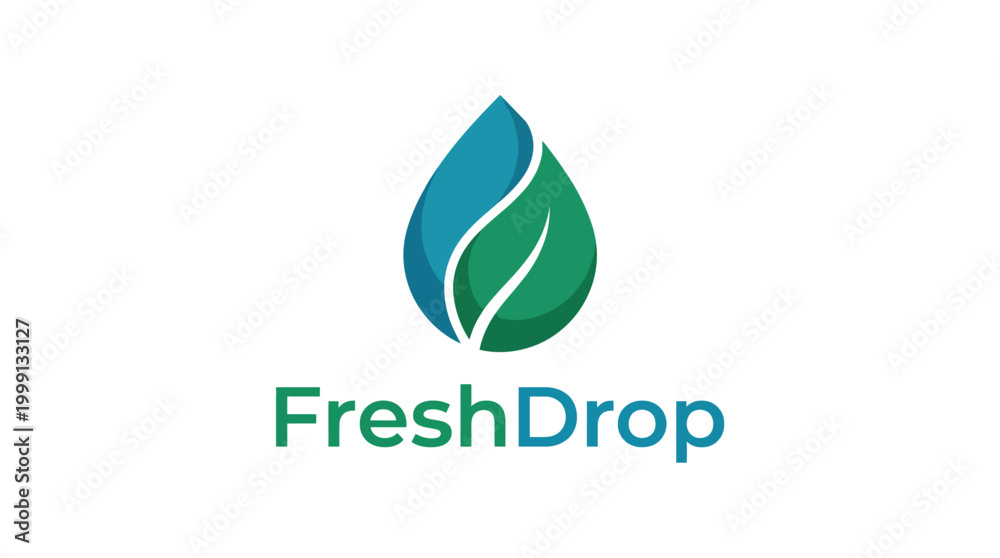 Fototapeta premium A unique logo design featuring a droplet shape combined with leaf elements, symbolizing freshness, health, and nature, suitable for eco-friendly brands or organic products.
