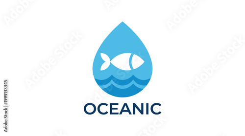 A captivating ocean-inspired logo showcasing a fish silhouette within a droplet shape, symbolizing aquatic life and sustainability, ideal for marine or water-related brands.