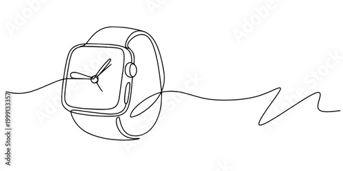 Wristwatch Line Art, Continuous-line drawing of a wristwatch with visible watch face and strap, symbolizing time and precision.