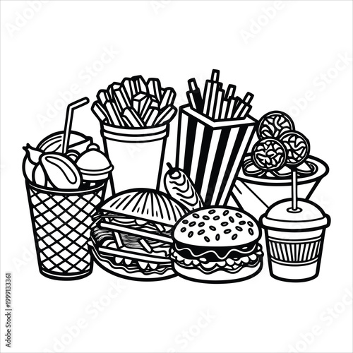 Popular Junk Food Outline Set