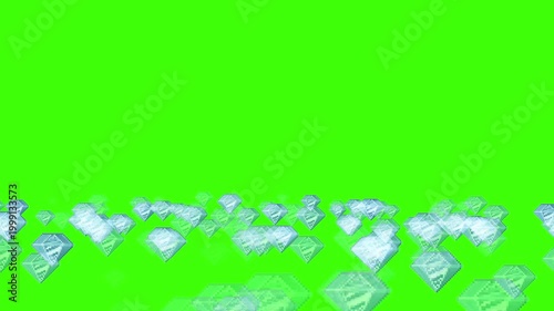 A looping green screen animation featuring sparkling diamonds falling across the screen, perfect for video editing backgrounds and visual effects
