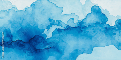 Abstract blue watercolor and grunge background design featuring a vintage world map texture with soft sky clouds and natural light for an artistic earth illustration