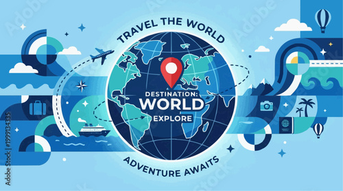 Embark on an epic journey as your imagination dances across a globe swirling with vibrant hues, where a compass points the way and an airplane soars, inviting you to chase your wanderlust.