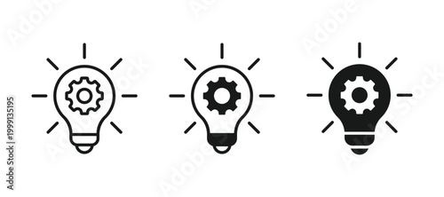 Innovation icon set. Implementation icons. Idea lightbulb icon. Inspiration creativity lamp vector icon collection