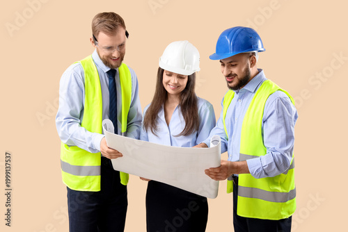 Group of engineers with hou...