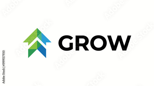 This logo represents the concept of growth through a stylized tree icon, using geometric shapes and green hues to convey sustainability and positive impact for brands.