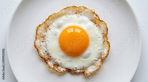 Sunny side up fried egg on crispy toast breakfast plate close-up