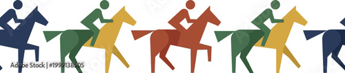 Jockeys riding horses are depicted in a flat graphic style to symbolize the spirit of equestrian sports.