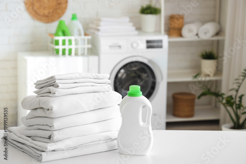Stack of clean bed sheets w...
