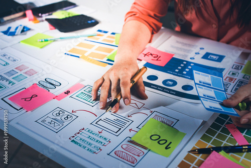 team of UI UX web designer are working together to develop mobile responsive websites with UI UX front end designer previews