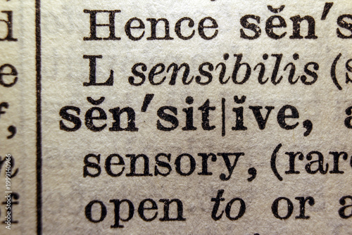 Photography Word sensitive on dictionary page, macro close up