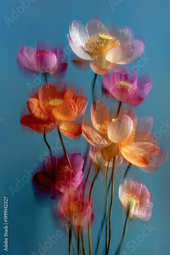 Abstract Lotus Flowers in Motion