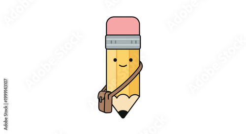 Cute cartoon pencil character with messenger bag, going to school, drawing, education concept