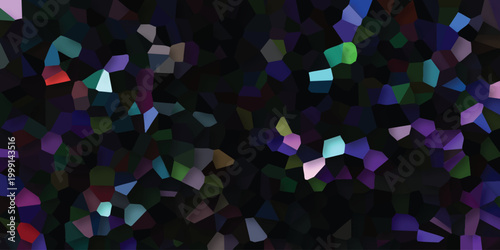 Dark abstract mosaic with a dense scattering of colorful geometric polygons in blues purples and greens, offering a rich textured background for digital art