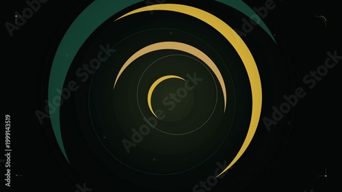 Circles glow in dark space Emerald and gold swirls form concentric rings