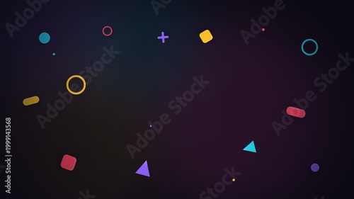 Vibrant shapes float against a deep, gradient background