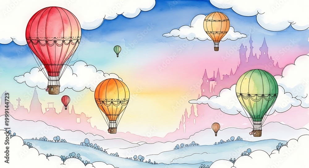 Obraz premium Colorful hot air balloons floating sky.