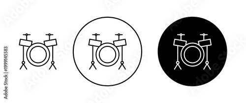 Fotografía Drum set icons set in black and blue colors on white background