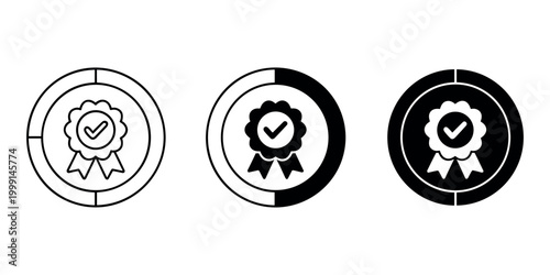 Black and white checkmark rosette in circular frames in white background